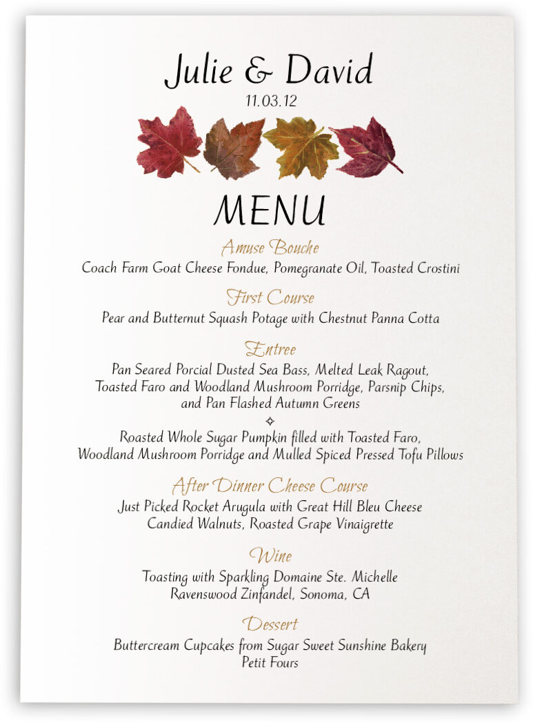 Fall Themed Wedding Menu Cards & Dinner Party Menu Cards Shop Menus